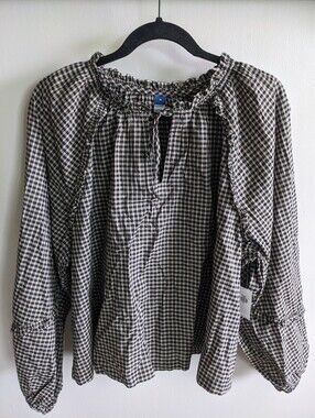 Cottagecore Long-Sleeve Ruffle Trim Gingham Top Old Navy Women's Size XL NWT